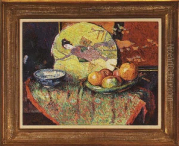 Still Life With Japanese Fan Oil Painting by James Brown