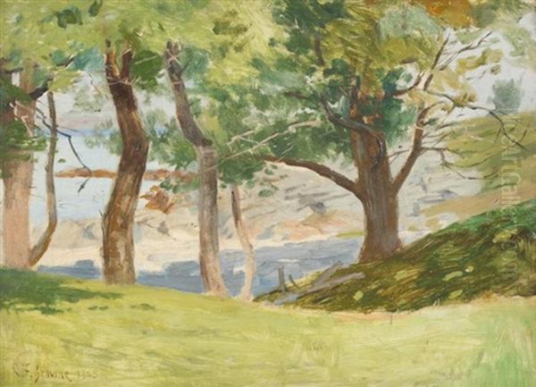 Under The Trees At Cushing Island, Portland Harbor, Maine Oil Painting by Charles Francis Browne