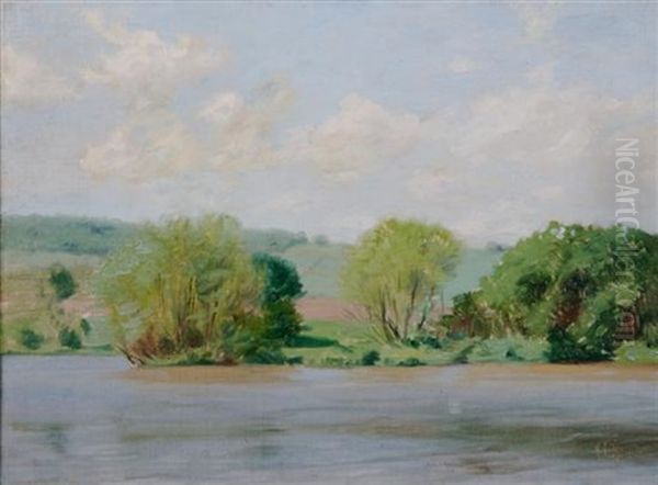 River Landscape Oil Painting by Charles Francis Browne