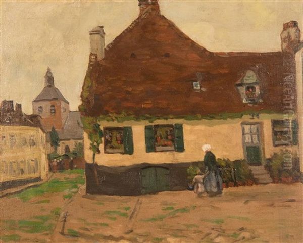 Brittany Village Scene Oil Painting by George Elmer Browne