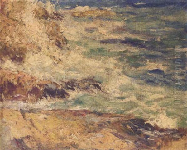 Waves Breaking Against The Shore Oil Painting by George Elmer Browne