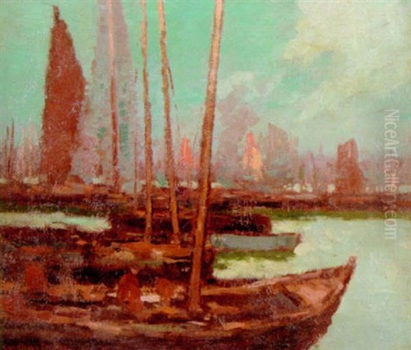 Harbor Scene Oil Painting by George Elmer Browne