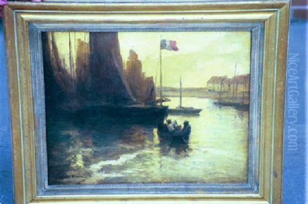 French Harbor Oil Painting by George Elmer Browne