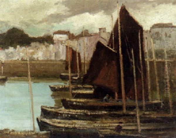 Fishing Fleet In Harbor Oil Painting by George Elmer Browne