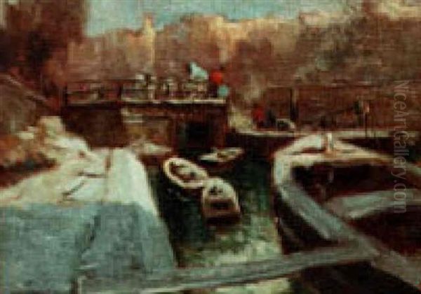 Loading Barges Oil Painting by George Elmer Browne