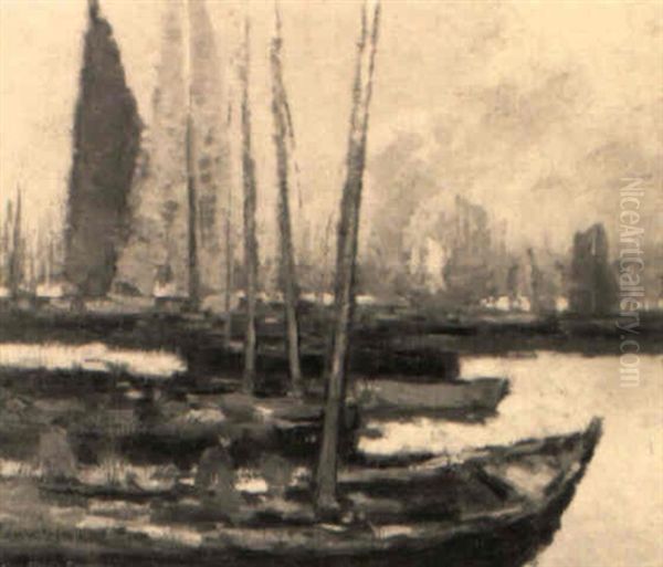 Gloucester Harbor Oil Painting by George Elmer Browne