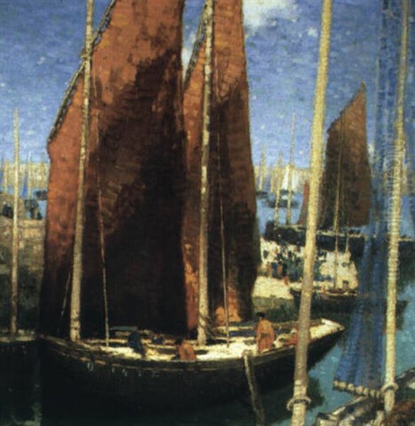 The Harbor, Douarnenez Brittany Oil Painting by George Elmer Browne