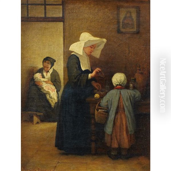 The Sick Child Oil Painting by Henriette (Sophie) Bouteiller Browne