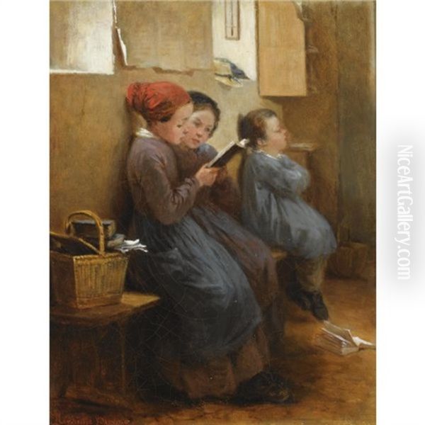 The Reading Lesson Oil Painting by Henriette (Sophie) Bouteiller Browne