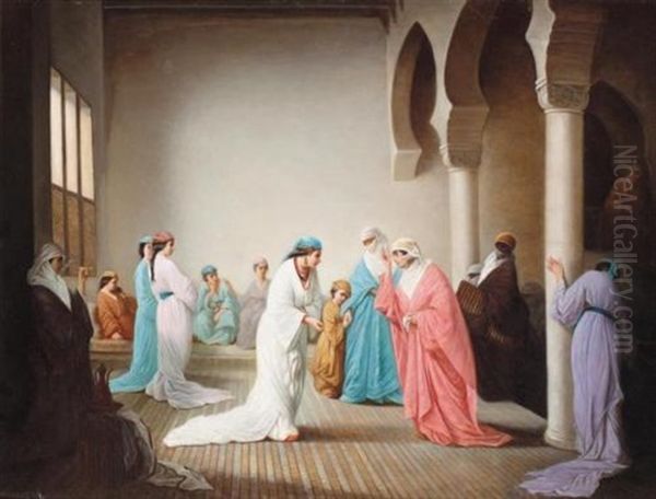 The Arrival In The Harem At Constantinople Oil Painting by Henriette (Sophie) Bouteiller Browne