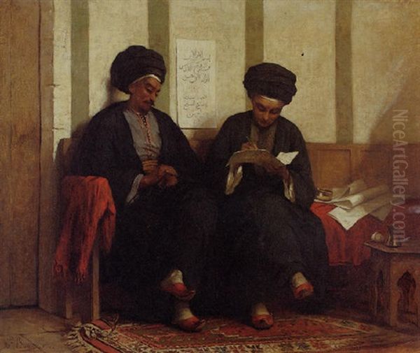 Un Poete - Les Coptes Dans La Haute Egypte Oil Painting by Henriette (Sophie) Bouteiller Browne