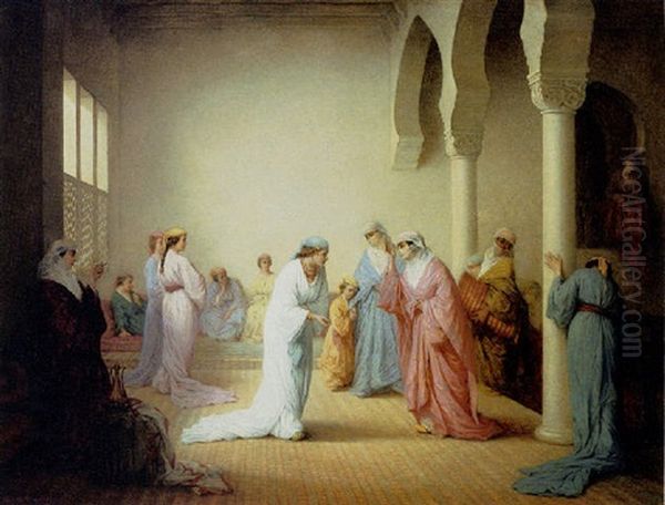 The Arrival In The Harem At Constantinople Oil Painting by Henriette (Sophie) Bouteiller Browne