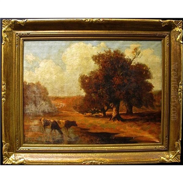 Cattle In A Summer Landscape Oil Painting by Joseph Archibald Browne