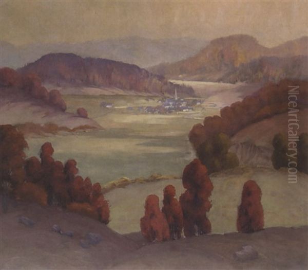 Autumn Landscape With Rural Village Oil Painting by Joseph Archibald Browne