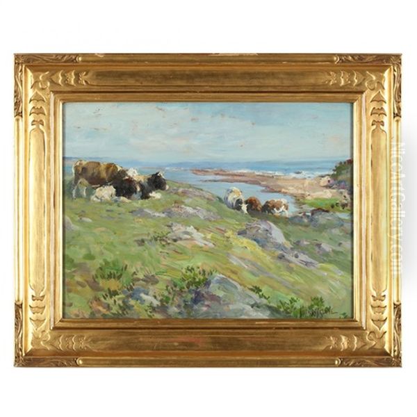 Cows Along The Coast Oil Painting by Matilda (Van Wyck) Browne