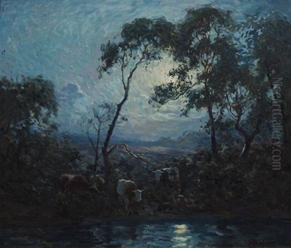 Cows At Pasture Oil Painting by Matilda (Van Wyck) Browne