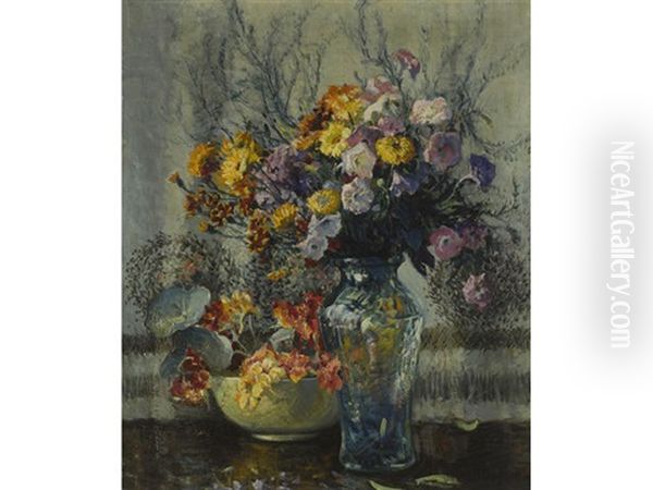 Still Life With Flowers Oil Painting by Matilda (Van Wyck) Browne