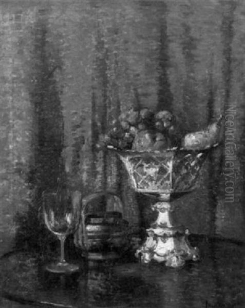 Still Life With Fruit In A Porcelain Compote Oil Painting by Matilda (Van Wyck) Browne