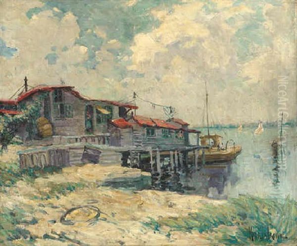 Lobster Shacks, Noank Oil Painting by Matilda (Van Wyck) Browne