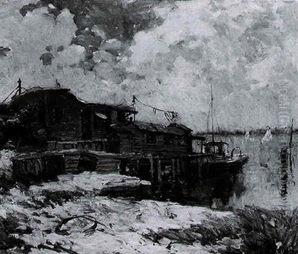 Lobster Shacks, Noank Oil Painting by Matilda (Van Wyck) Browne