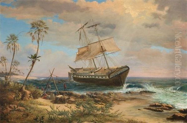 Wreck Of The "caspian," Cuba Oil Painting by Charles DeWolf Brownell