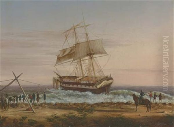 The "caspian" Run Aground Oil Painting by Charles DeWolf Brownell