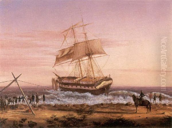 Run Aground Oil Painting by Charles DeWolf Brownell