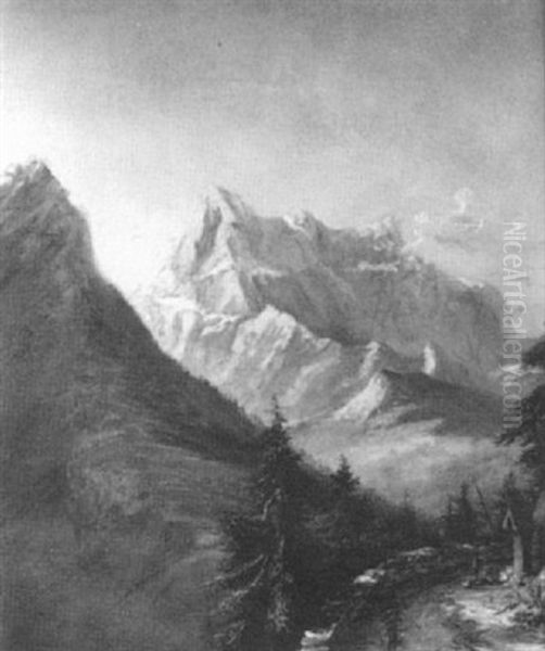 Matterhorn Landscape With Two Figures At A Shrine Oil Painting by Charles DeWolf Brownell