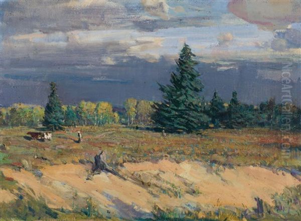 Landscape With Cattle Oil Painting by Peleg Franklin Brownell