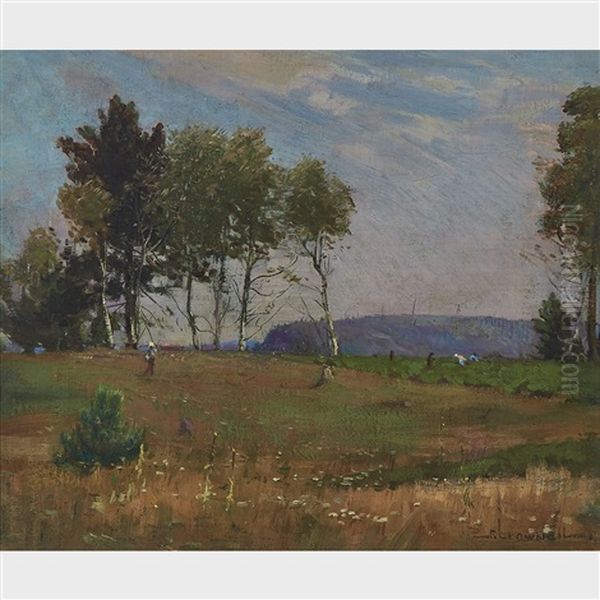 Landscape With Workers In The Fields Oil Painting by Peleg Franklin Brownell