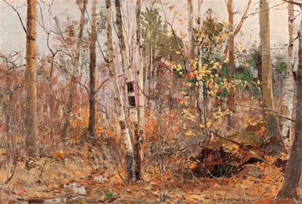 Grouse In A Forest Interior Oil Painting by Peleg Franklin Brownell