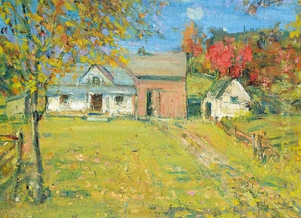 Untitled - Country Farm, P.q Oil Painting by Peleg Franklin Brownell