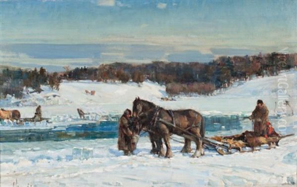 The Ice Harvest Oil Painting by Peleg Franklin Brownell