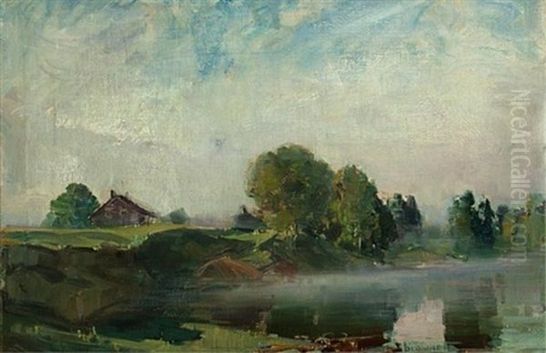 Mist On The Pond Oil Painting by Peleg Franklin Brownell