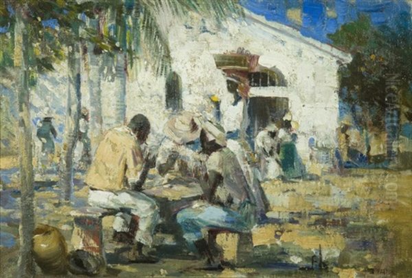 The Card Game, Basseterre, W.i. (st. Kitts) Oil Painting by Peleg Franklin Brownell