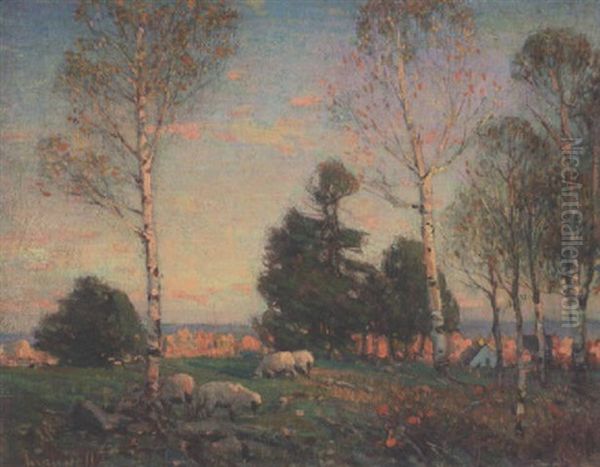 Pastoral Landscape With Sheep Oil Painting by Peleg Franklin Brownell