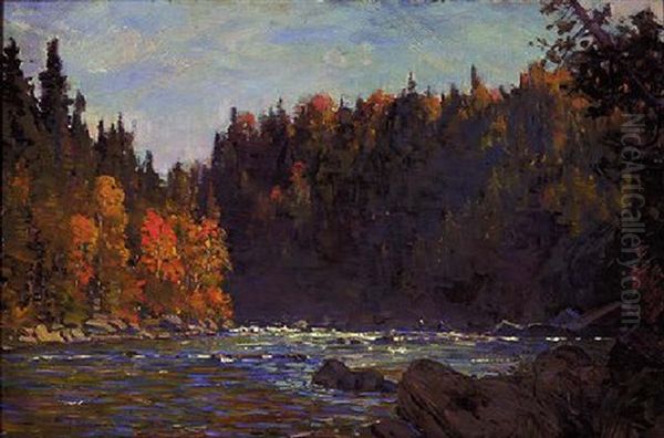 Canoeists On The Gatineau River, Quebec Oil Painting by Peleg Franklin Brownell