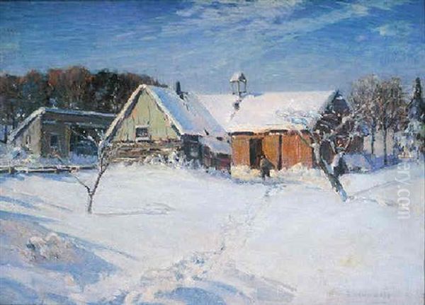 The Barn, Winter Oil Painting by Peleg Franklin Brownell