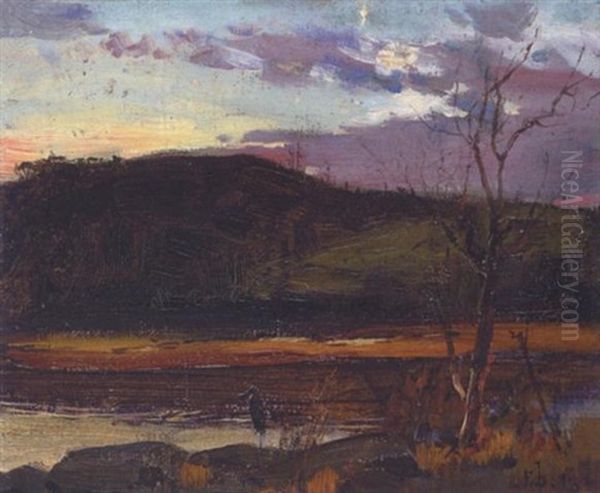 Sunset With Heron Oil Painting by Peleg Franklin Brownell