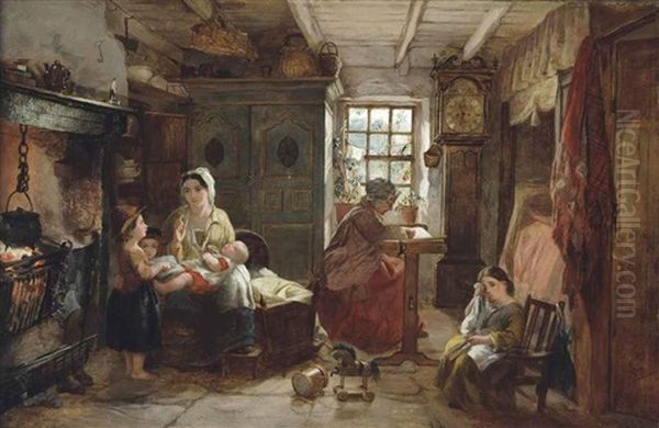 The Mother's Lesson Oil Painting by George Washington Brownlow