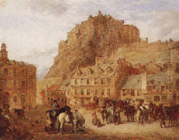 Edinburgh Castle From The Grassmarket Oil Painting by George Washington Brownlow