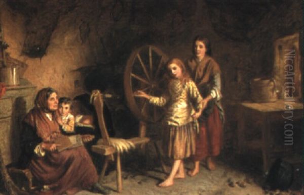 The Spinning Lesson Oil Painting by George Washington Brownlow