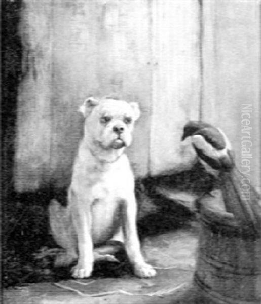 Bulldog And Bird Oil Painting by George Washington Brownlow