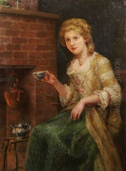 Woman At Tea Oil Painting by Jennie Augusta Brownscombe