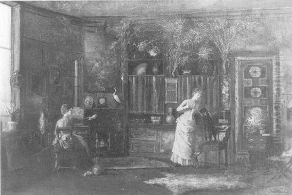 Interior Scene Oil Painting by Jennie Augusta Brownscombe