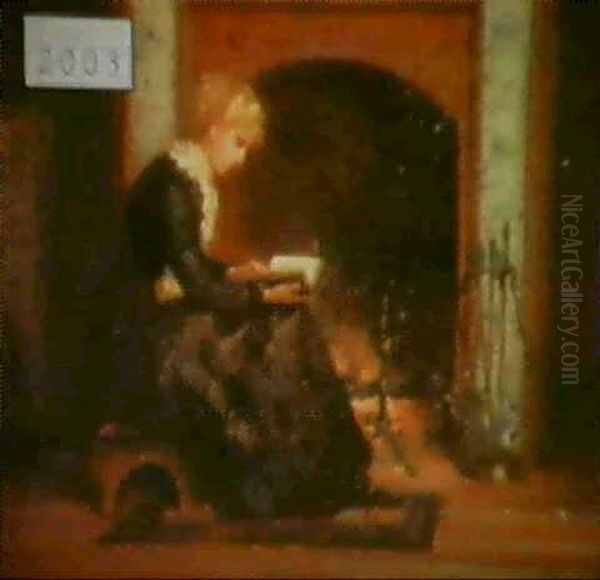 Woman Reading Oil Painting by Jennie Augusta Brownscombe