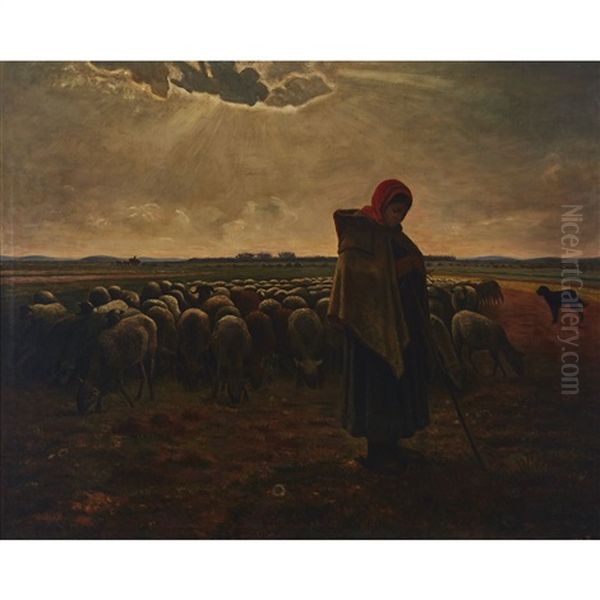 Young Herder With Sheep, 1877 Oil Painting by Vaclav Brozik