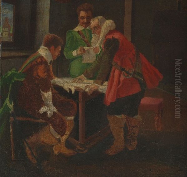 Three Nobles Discussing Over The Map Oil Painting by Vaclav Brozik