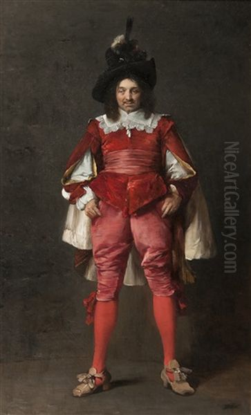 Nobleman Standing In A Red Garment Oil Painting by Vaclav Brozik