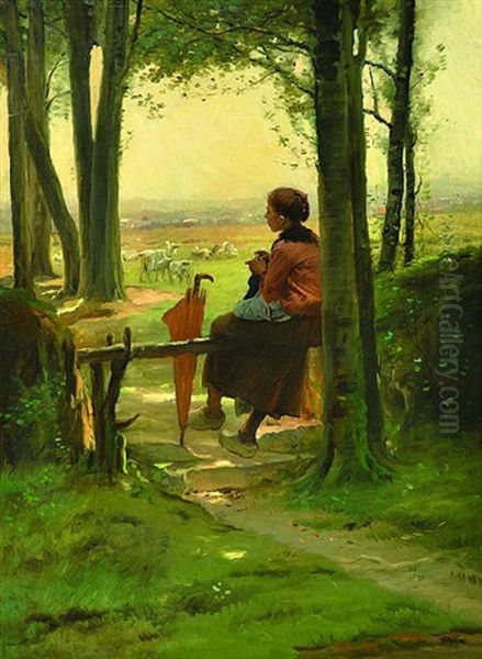 The Resting Brittany Girl Oil Painting by Vaclav Brozik